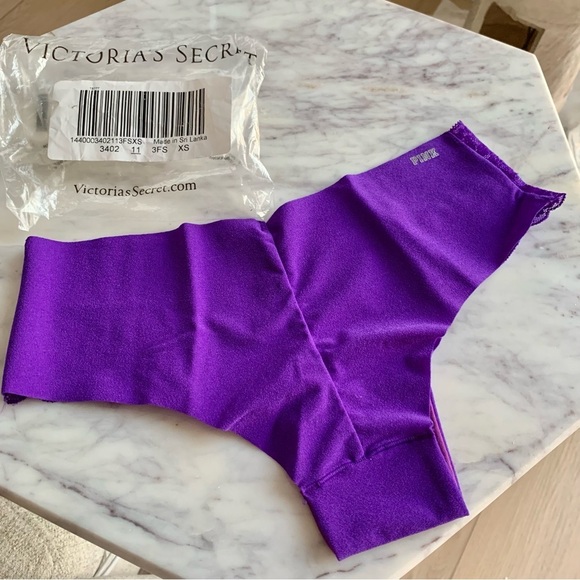 Bright Purple Cheeky Lace Trim Hiphugger No-Show Panties Undies - Picture 2 of 4